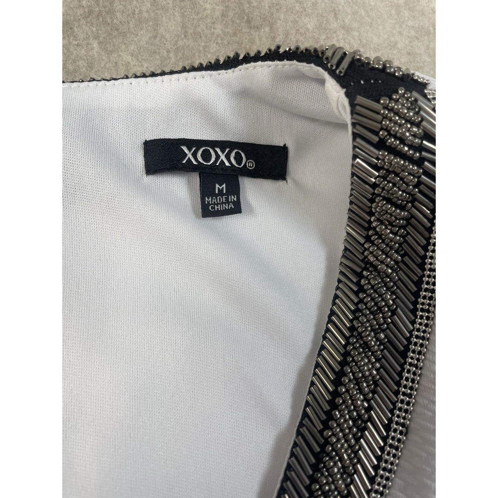 Xoxo Metal Beaded Womens A-Line Dress With Pockets Lined SZ M Flare White/Black - Picture 12 of 16